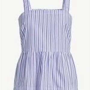 Free Assembly Women's Square Neck Tank Top with Elastic Straps blue stripes